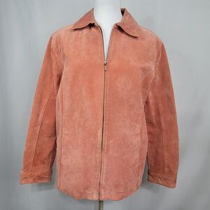 Chicos full zip suede jacket salmon coral peach Chico's size 1 size 8 medium